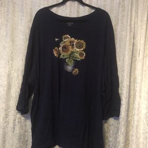 EUC Vintage Catherine’s Sunflower 3/4 Sleeve Navy Tunic, plus Size 5X
